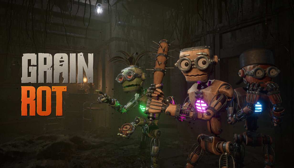 Official GRAIN ROT Steam artwork showing wooden vessels in the ruins